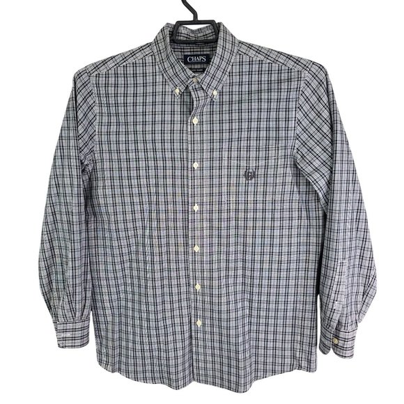 Mens Chaps Black White Plaid Shirt Long Sleeve Button Down Cotton Blend Size M - Picture 1 of 9